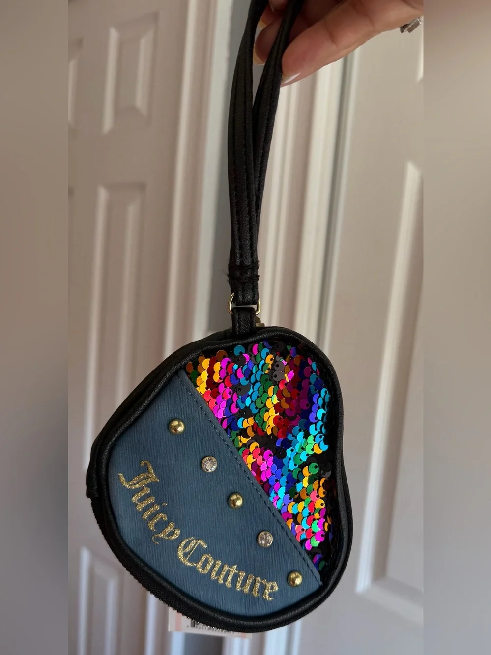 NWT Juicy Couture Multicolor Sequin & Denim Heart Wristlet Purse Women’s